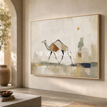 Minimalist Camel Wall Art Beige Gold Abstract Painting For Modern Living Room Decor