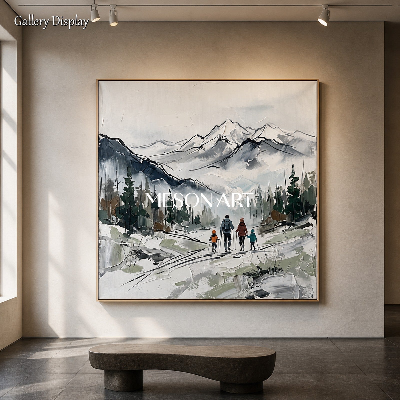 White And Gray Textured Landscape Painting Square Wall Art Original Artist Hand Painted By Mesonart