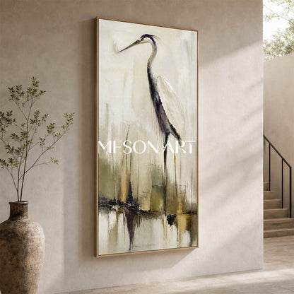 Minimalist Heron Painting Abstract Bird Canvas Art For Modern Home Decor