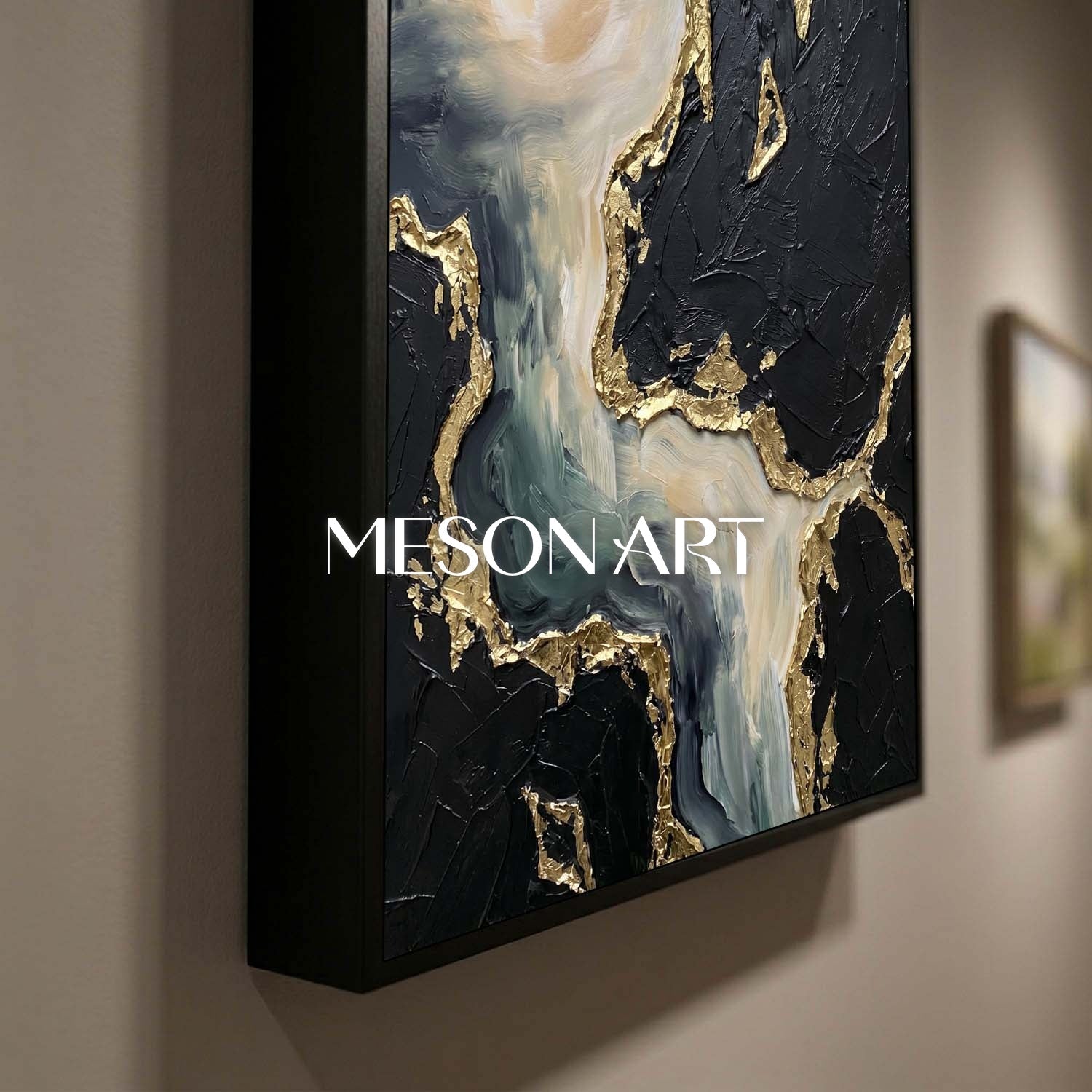 Abstract Plaster Texture Art With Gold Leaf For Modern Living Room Decor