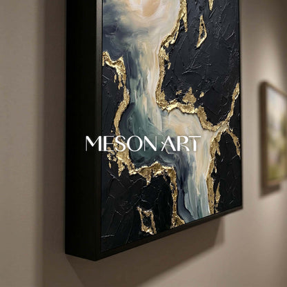 Abstract Plaster Texture Art With Gold Leaf For Modern Living Room Decor