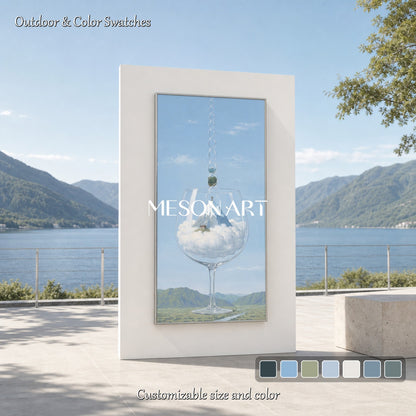 Surrealist Landscape Oil Painting With Glass And Mountains For Modern Living Room Decor