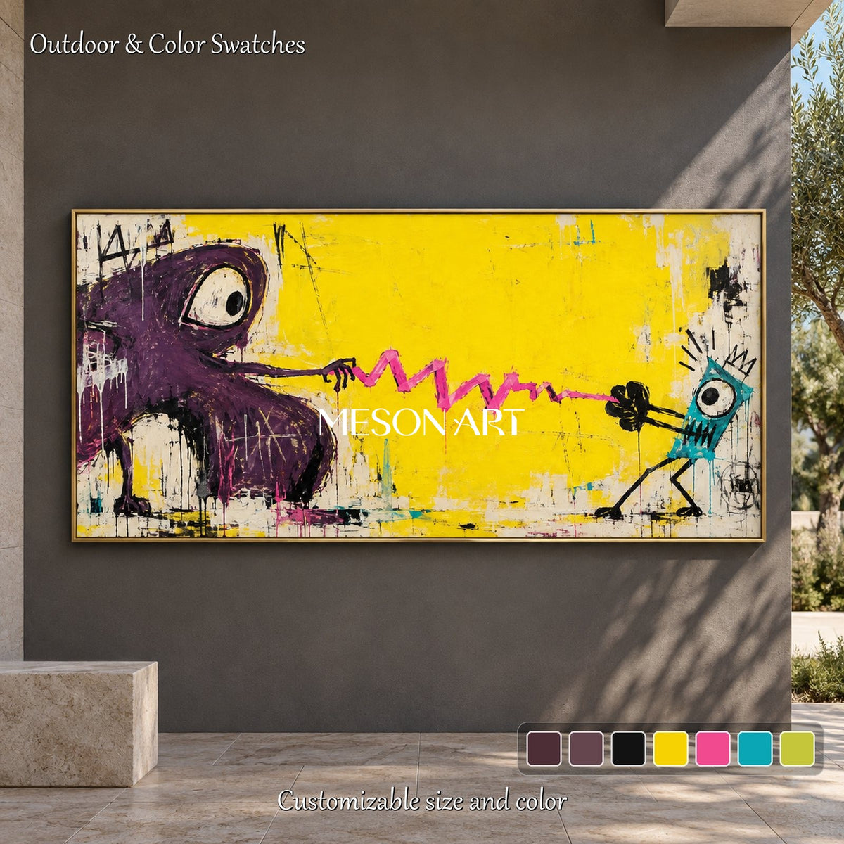 Yellow And Black Abstract Graffiti Pop Art Painting Panoramic Wall Decor By Mesonart