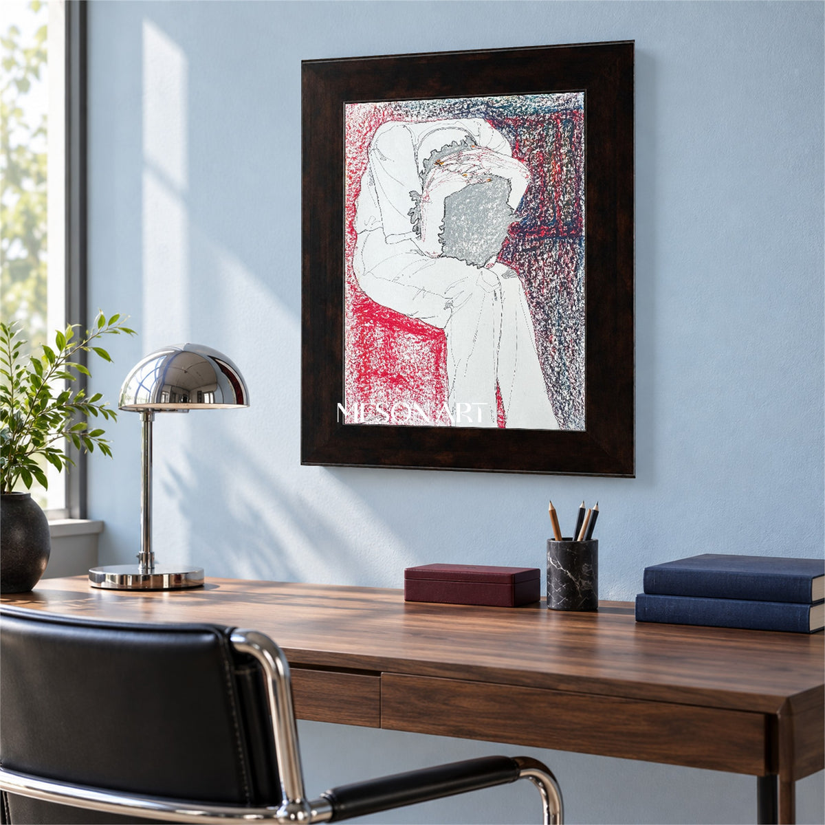 Red And White Symbolic Figurative Abstract Painting Original Artwork By Artist For Living Room Wall Decor Rectangular By Mesonart
