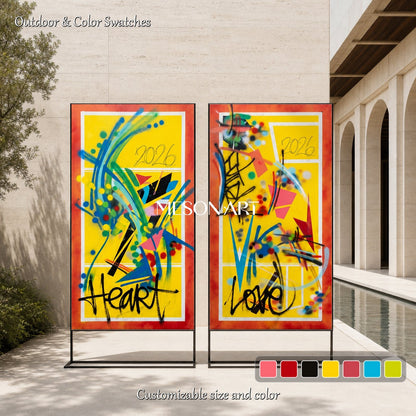 Yellow And Black Graffiti Painting Banksy Style Rectangular Wall Art For Living Room Original Artist By Mesonart