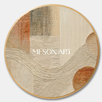 Beige Minimalist Round Abstract Canvas – Wabi-Sabi Textured Wall Art