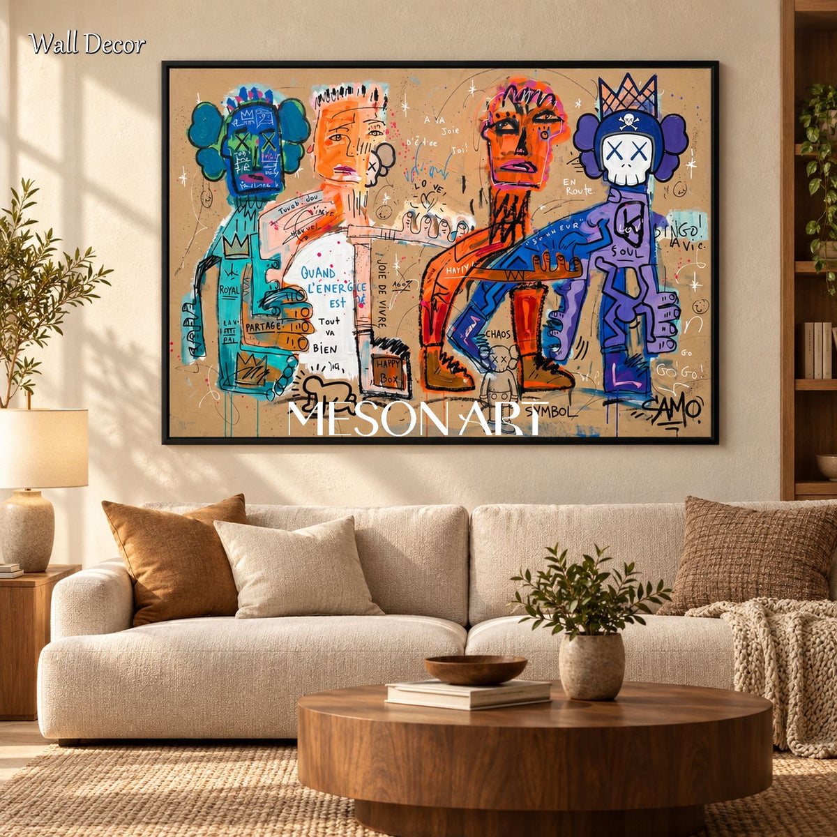 Orange And Blue Modern Graffiti Art Rectangular Wall Decor Original Artist Hand Painted By Mesonart