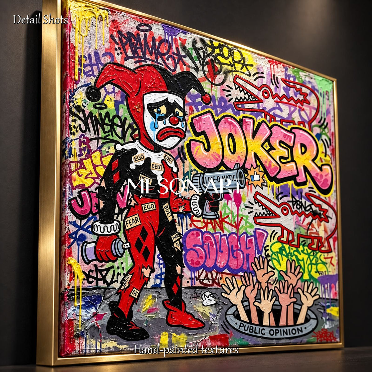 Red And Black Graffiti Art Joker Painting Square Canvas Wall Decor For Living Room Original Artist Hand Painted By Mesonart