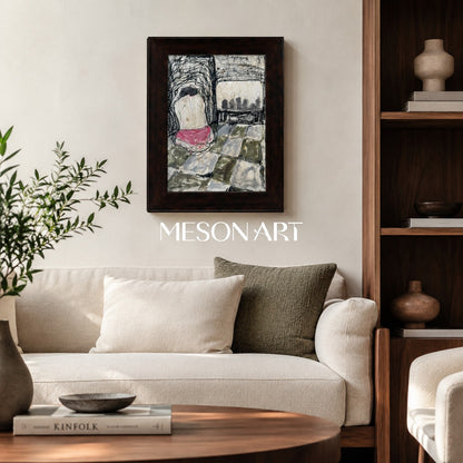 Black And White Figurative Contemporary Art Original Painting By Artist For Wall Decor Rectangular Fine Collectible Art By Mesonart