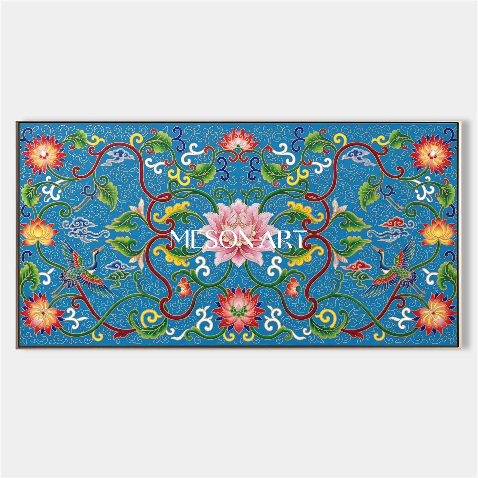 Blue And Green Islamic Arabesque Art Original Artist Panoramic Wall Decor By Mesonart