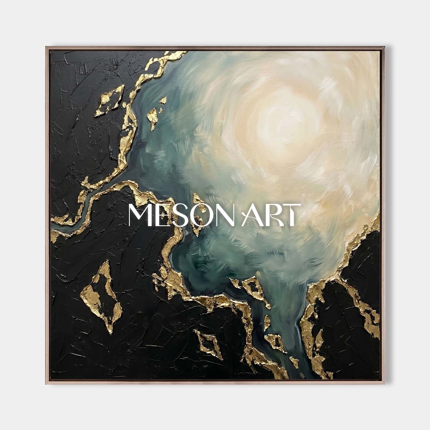 Luxury Abstract Sea Art With Gold Plaster Texture For Living Room Decor