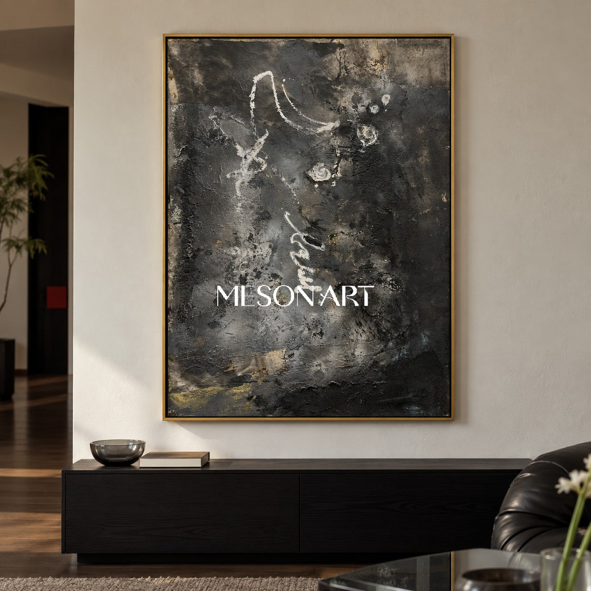 Black And Gold Abstract Painting Original Modern Textured Wall Art For Living Room Rectangular By Mesonart