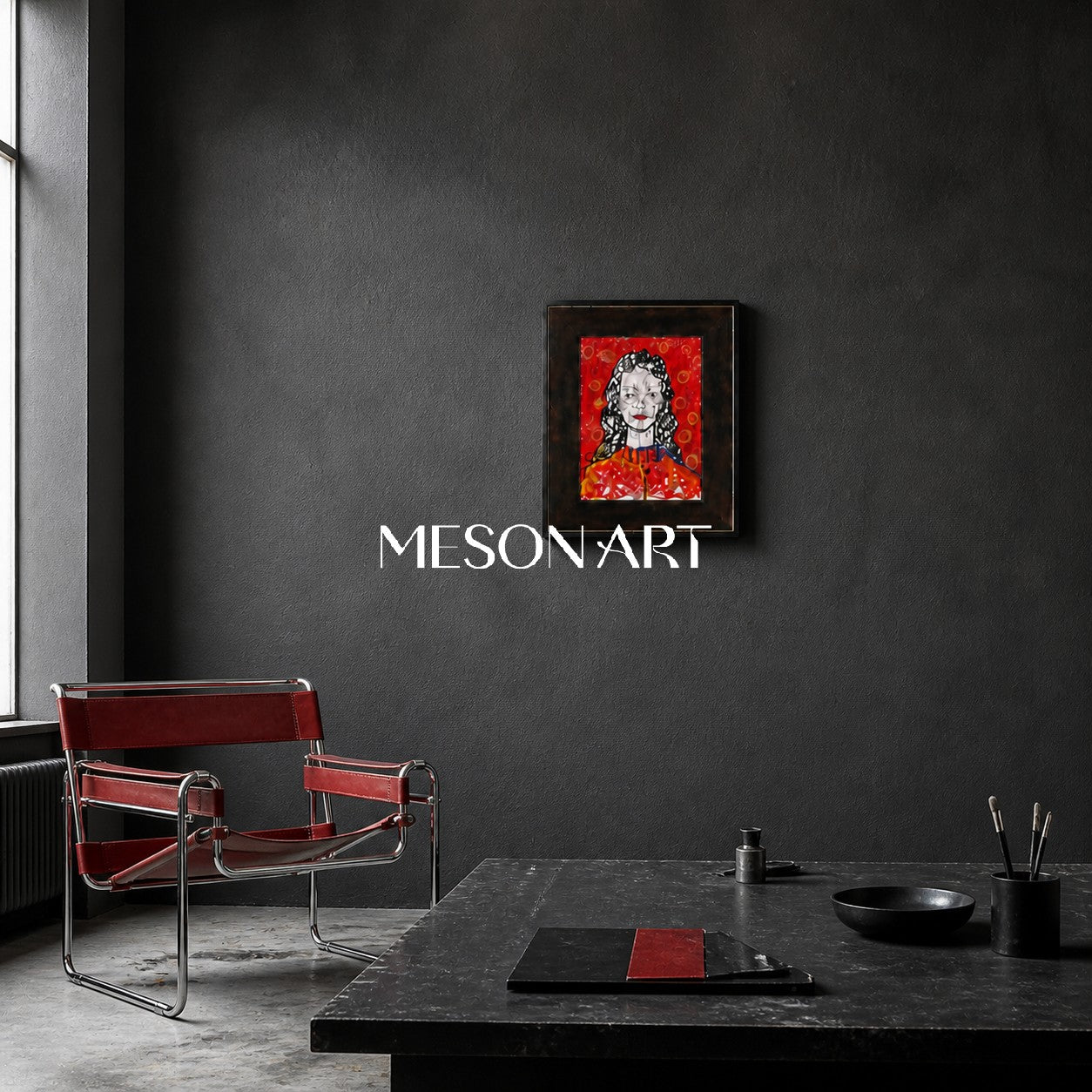 Modern Abstract Portrait Painting With Red And Yellow For Living Room Wall Decor
