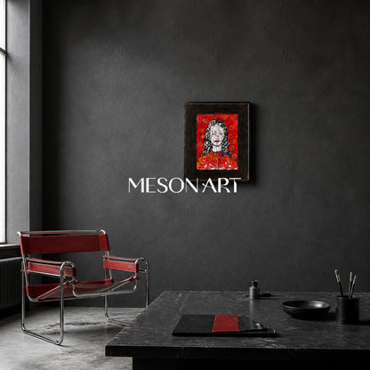 Modern Abstract Portrait Painting With Red And Yellow For Living Room Wall Decor