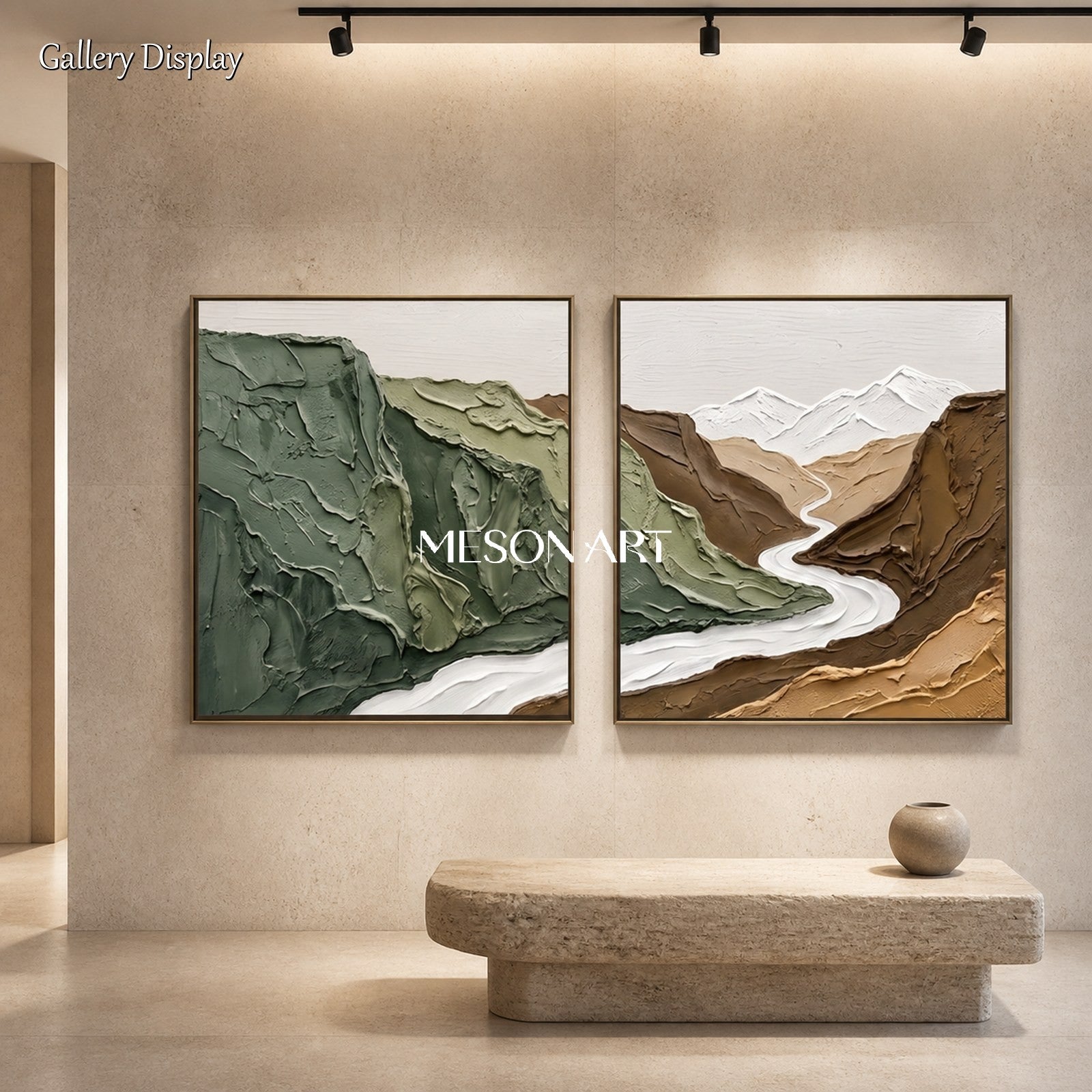 Green And Brown Landscape Painting Rectangular Impasto Textured Contemporary Art Original Artist By Mesonart