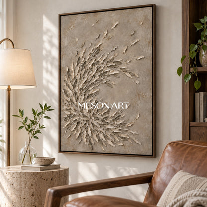 Beige And Gray Organic Minimalism Wall Art Rectangular For Living Room By Mesonart