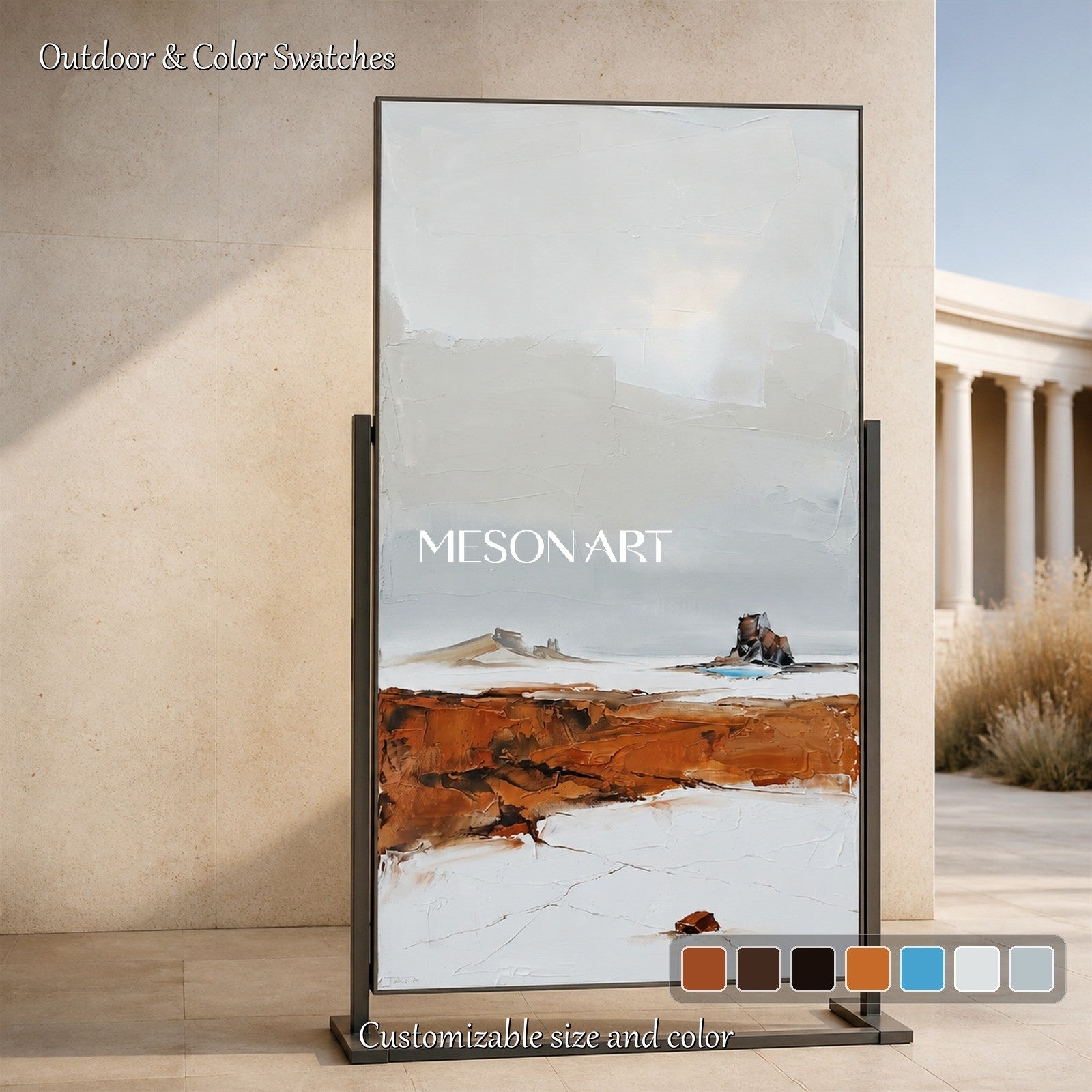 White And Brown Abstract Landscape Painting Panoramic Textured Art Original Artist Hand Painted By Mesonart