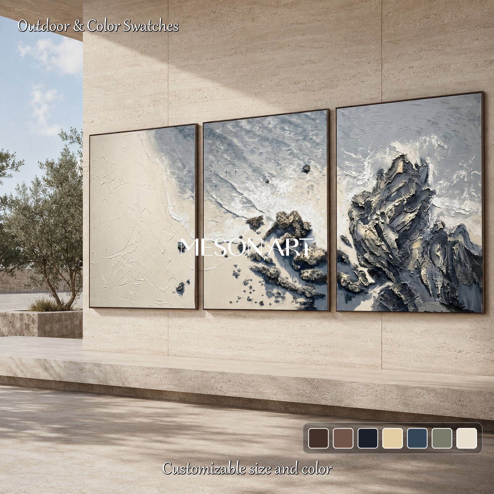 Beige And Gray Abstract Landscape Painting Rectangular Wall Art Original Artist By Mesonart