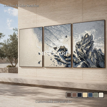 Beige And Gray Abstract Landscape Painting Rectangular Wall Art Original Artist By Mesonart