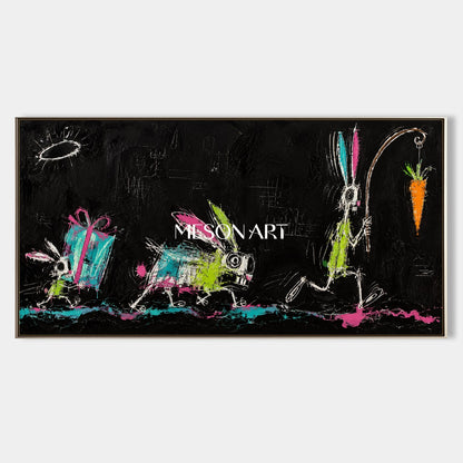 Black And Green Graffiti Abstract Painting Panoramic Wall Art For Living Room By Mesonart