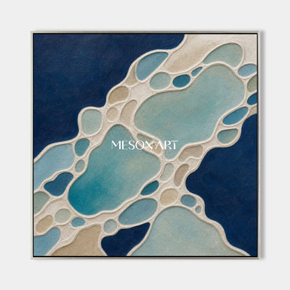 Blue Turquoise Abstract Painting With Textured Impasto For Coastal Living Room Decor