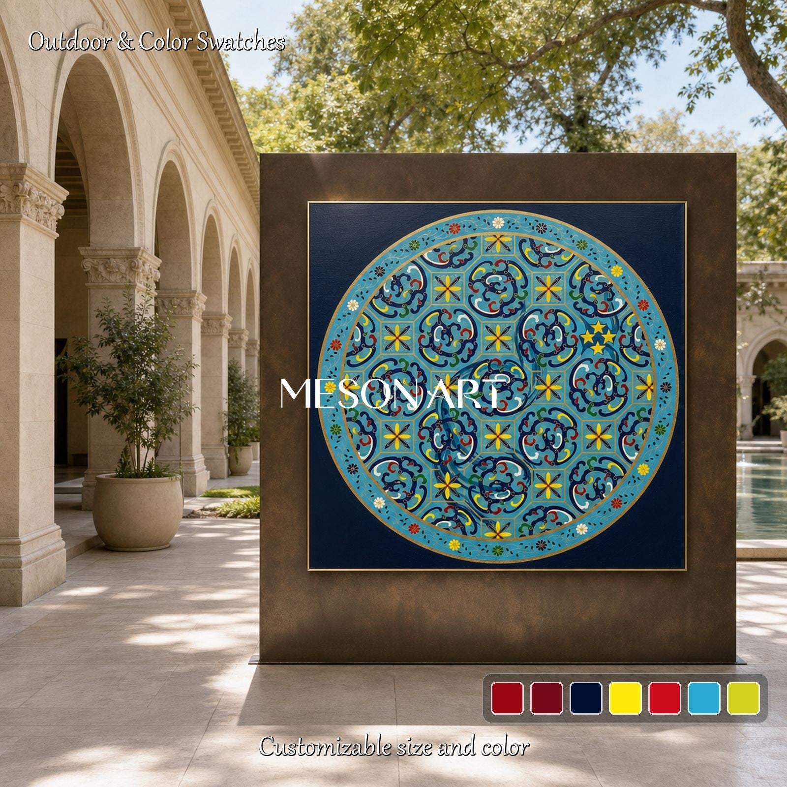 Blue And Gold Persian Decorative Art Square Wall Art Original Artist Islamic Painting By Mesonart