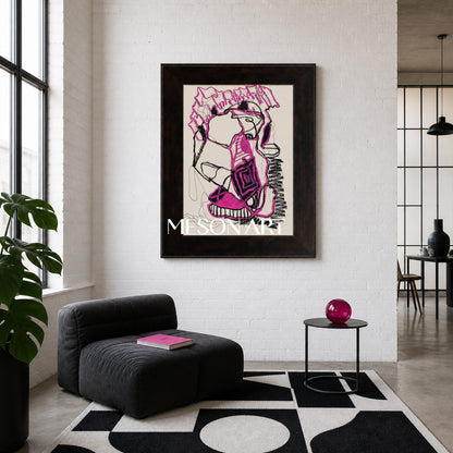 Pink And Black Painting Contemporary Original Artwork Rectangular Wall Decor For Living Room By Mesonart