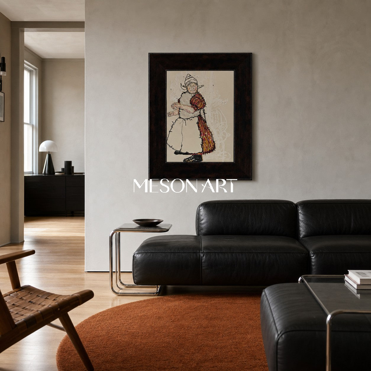 Modern Abstract Figure Painting With Expressive Lines For Living Room Decor