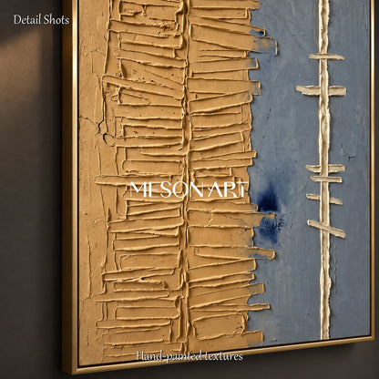Beige And Gray Wabi Sabi Textured Painting Original Artist Rectangular Wall Art For Living Room By Mesonart