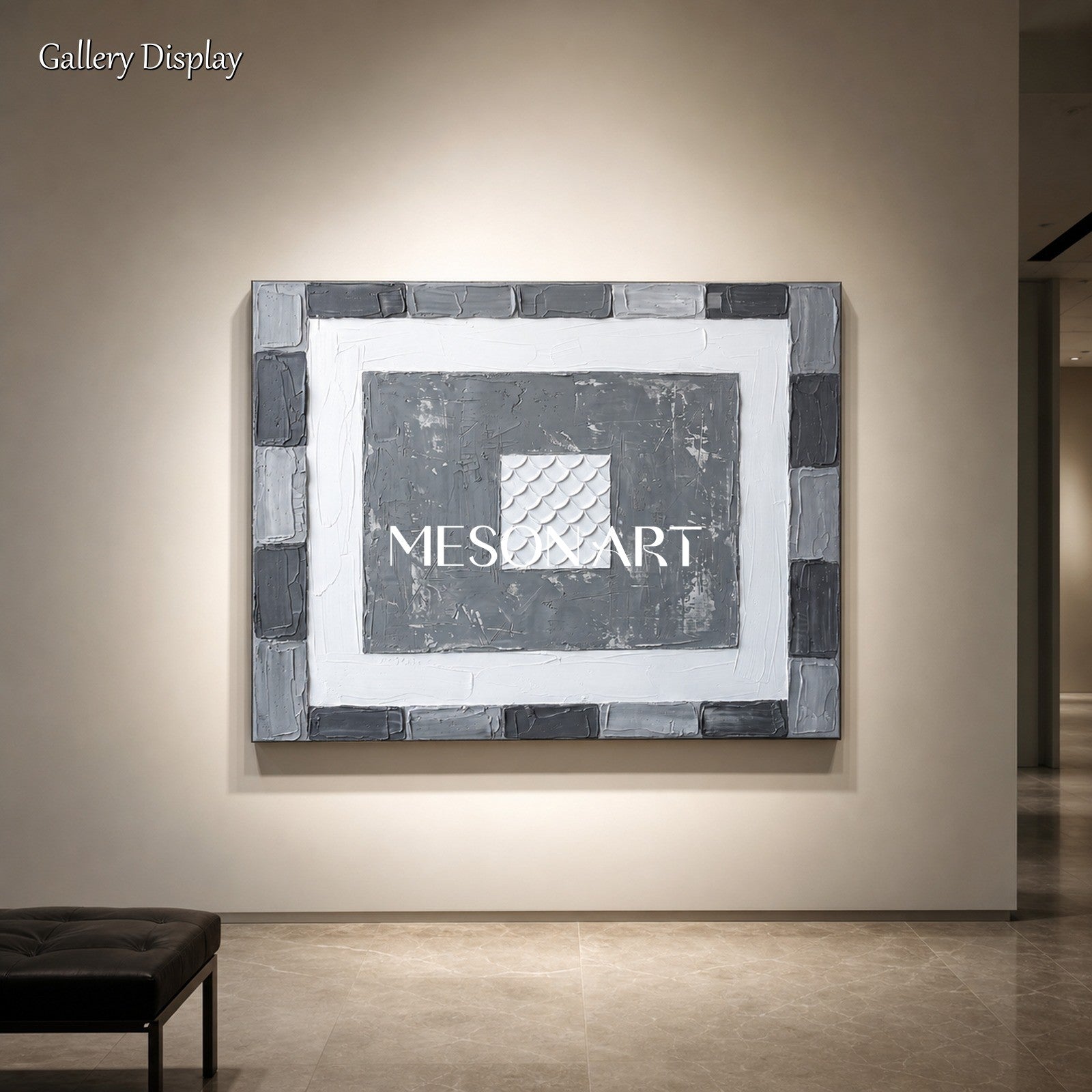 Gray White Abstract Art With Textured Relief For Modern Living Room Decor