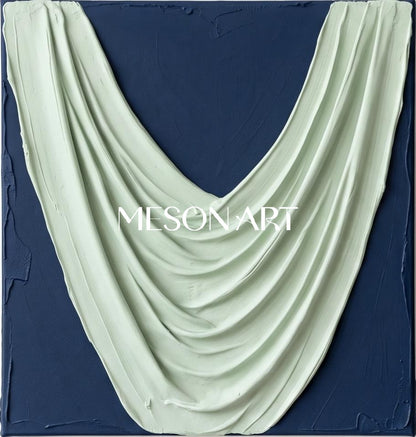 Blue And White Sculptural 3D Textured Organic Modern Wall Art Square Canvas By Mesonart