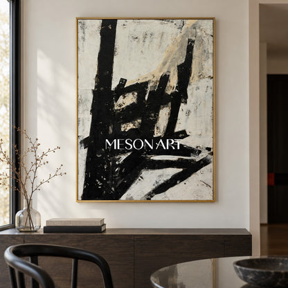 Black And White Abstract Art Minimalist Painting Rectangular Wall Art For Living Room Original Artist By Mesonart
