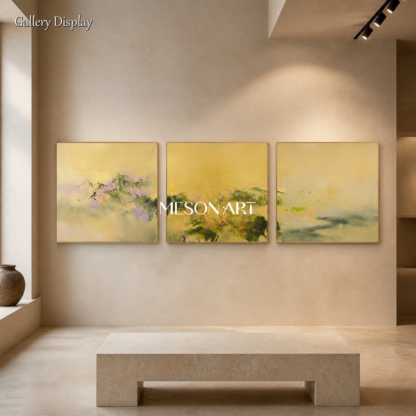 Gold And Green Abstract Contemporary Painting Modern Landscape Square Wall Art Original Artist By Mesonart