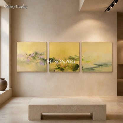 Gold And Green Abstract Contemporary Painting Modern Landscape Square Wall Art Original Artist By Mesonart