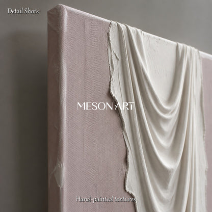 White And Beige 3D Textured Wall Art Minimalist Sculptural Panoramic Painting By Mesonart