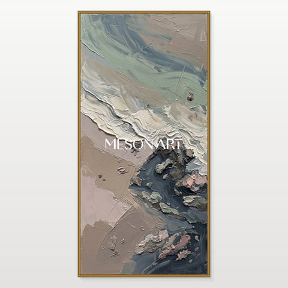 Quadro panoramico astratto nei toni del beige e del grigio – Grande opera d’arte dai colori neutri – Opera originale dell’artista Mesonart