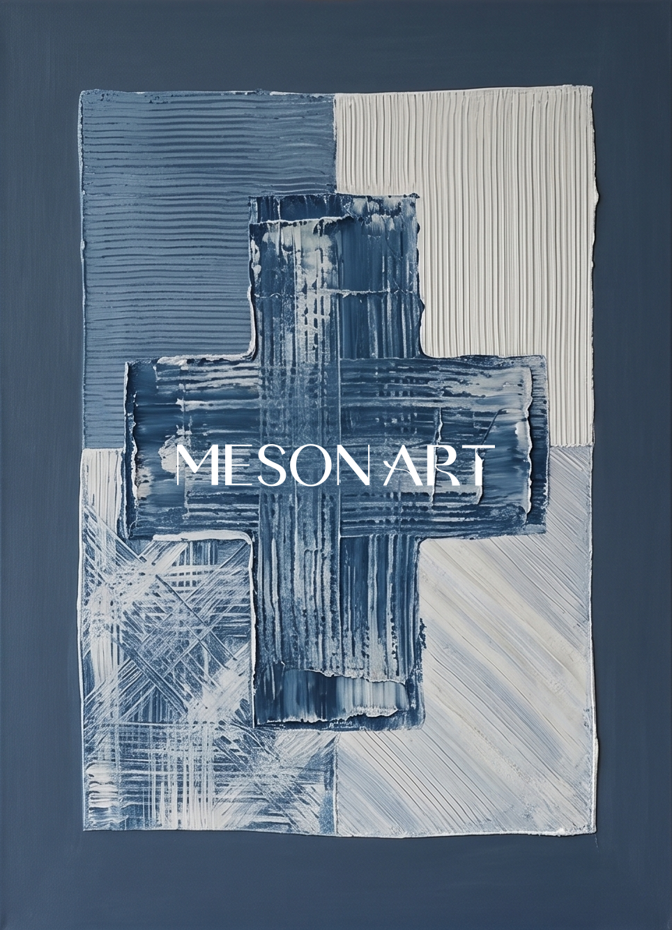 Blue Minimalist Abstract Painting Set For Modern Living Room Wall Decor