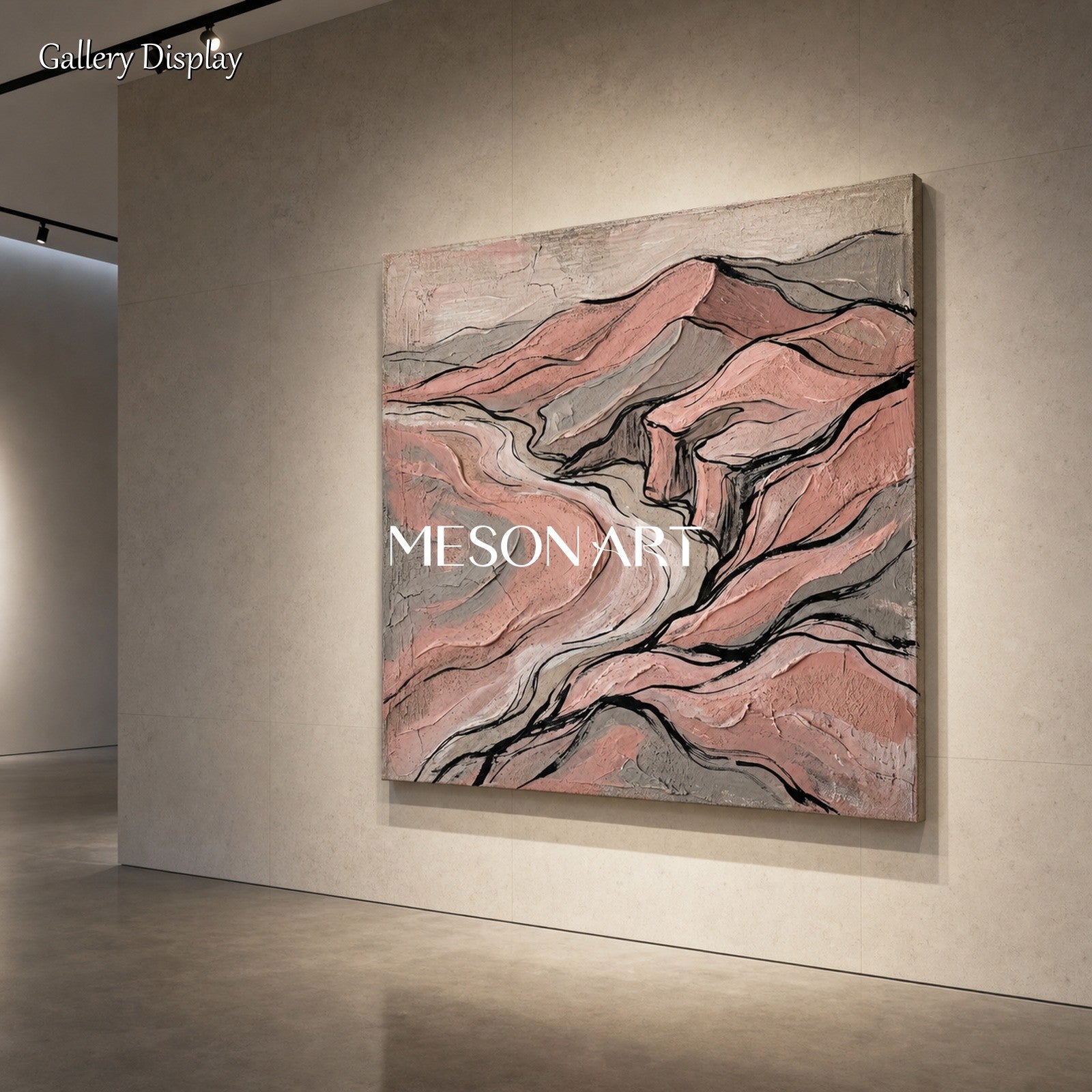 Pink Abstract Mountain Art For Modern Living Room And Bedroom Decor With Gold Frame