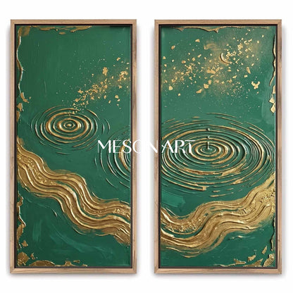 Large Green And Gold Textured Painting For Modern Living Room Art Deco Wall Decor