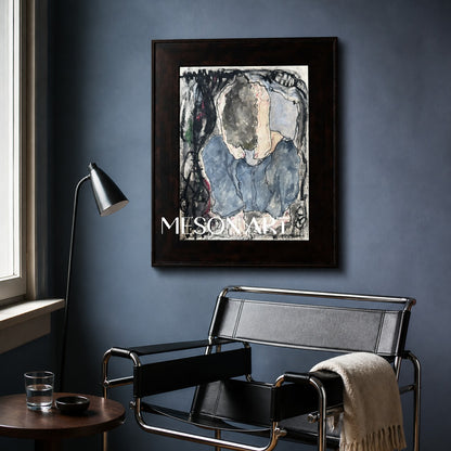 Blue And Black Figurative Portrait Painting Contemporary Original Artwork Rectangular Wall Art By Mesonart