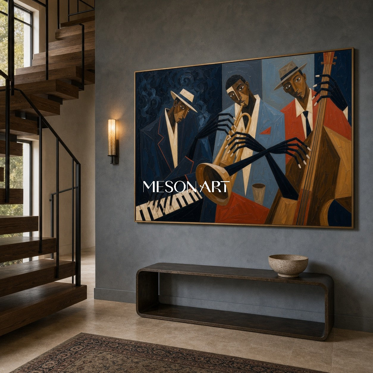 Expressive Jazz Band Painting In Art Deco Style For Modern Living Room Decor