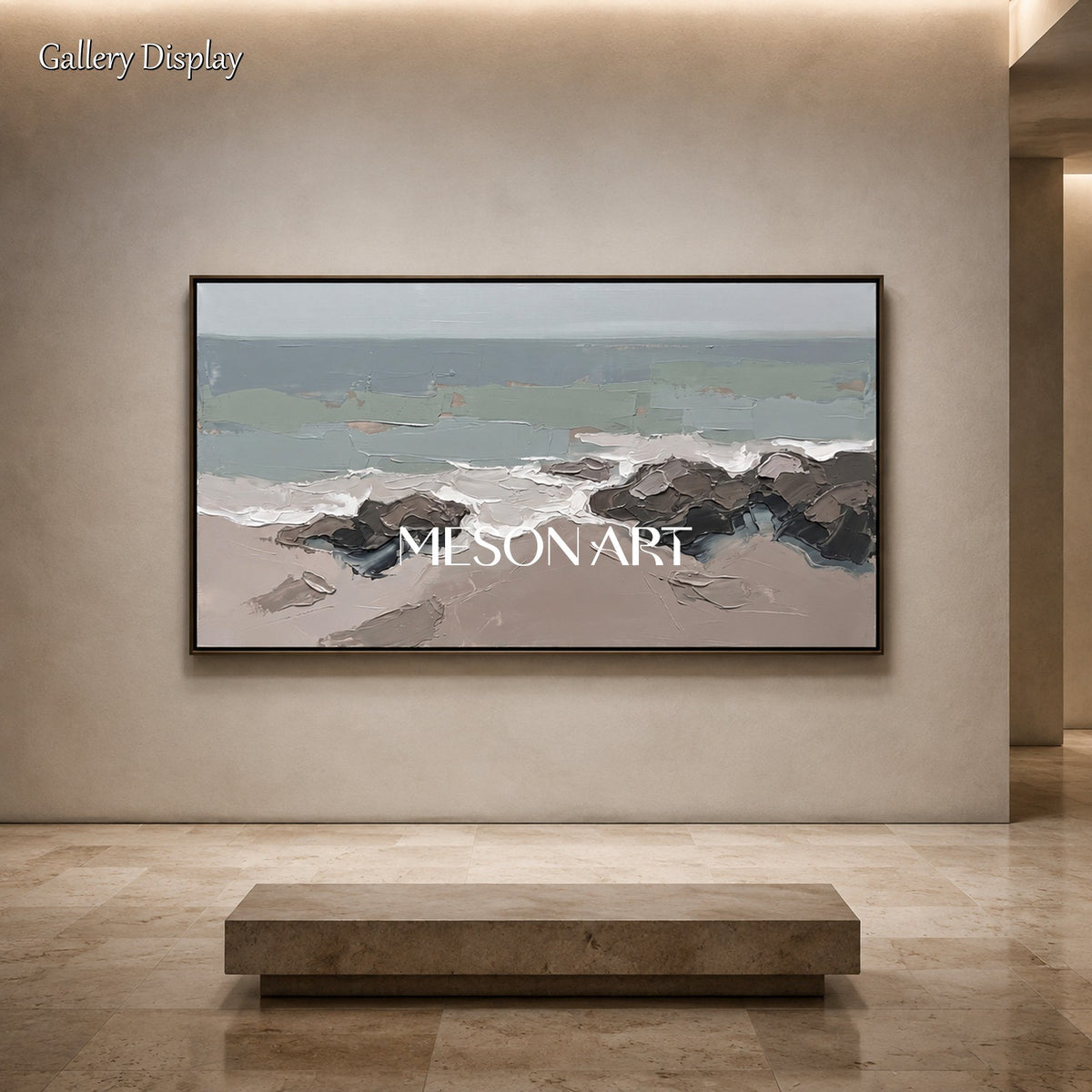 Gray And Brown Abstract Painting For Wall Art Panoramic Neutral Artwork By Mesonart