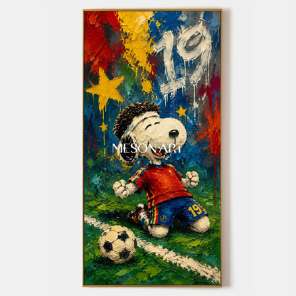 Snoopy Football Graffiti Art Print With Bold Colors And Palette Knife Texture For Kids Room Decor