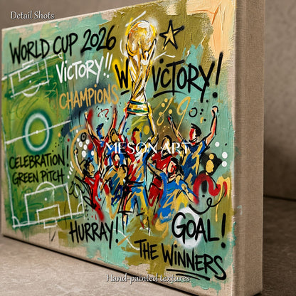 World Cup Victory Graffiti Art For Living Room With Bold Colors And Trophy