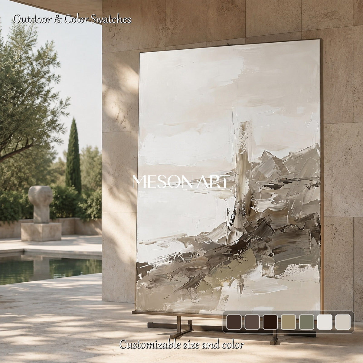 Beige And White Abstract Landscape Painting Rectangular Wall Art Original Artist By Mesonart