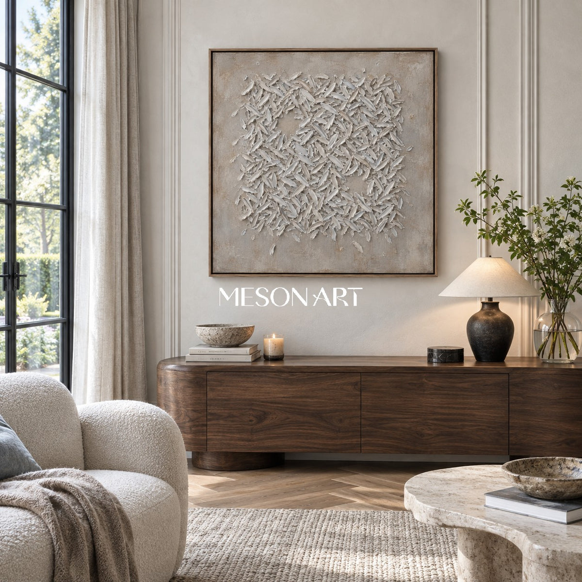 Gray Abstract Wall Art With Heavy Impasto And Wabi Sabi Style Square Canvas By Mesonart