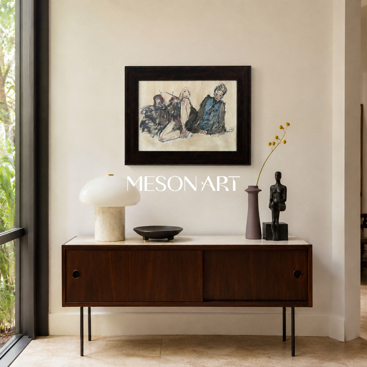 Beige And Black Contemporary Figurative Rectangular Wall Art Original Artist Hand Painted By Mesonart