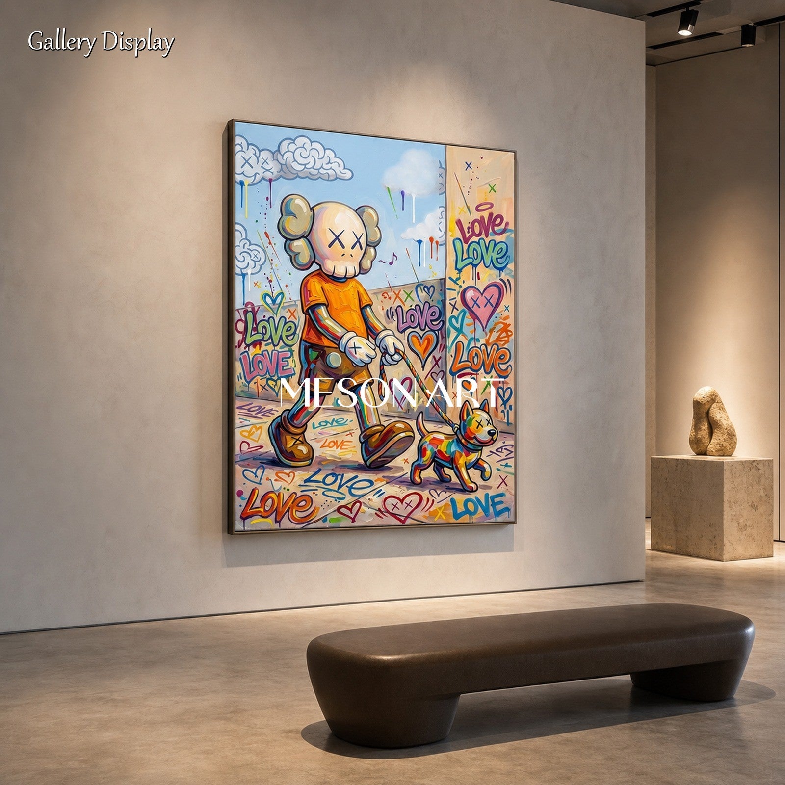 Vibrant Graffiti Art Painting With Pop Characters For Modern Living Room Decor