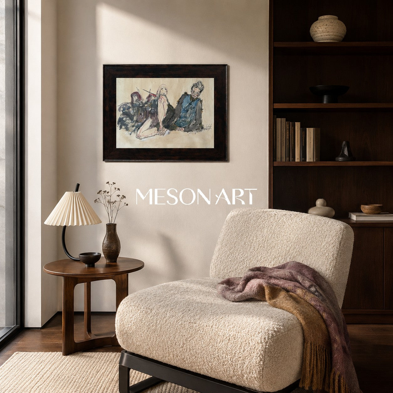 Beige And Black Contemporary Figurative Rectangular Wall Art Original Artist Hand Painted By Mesonart