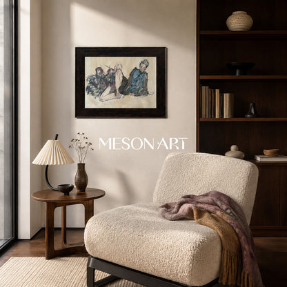 Beige And Black Contemporary Figurative Rectangular Wall Art Original Artist Hand Painted By Mesonart